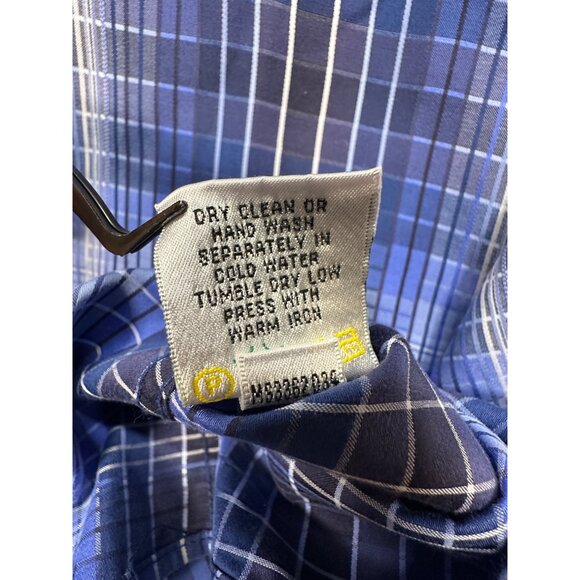 Bugatchi Uomo Mens Classic Fit Long Sleeve Button-Up Shirt Blue Plaid Collar - Picture 6 of 7